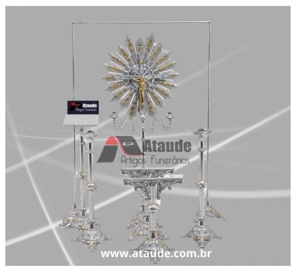 Conjunto de castiçais super luxo em alumínio e detalhes em bronze – 7 peças
