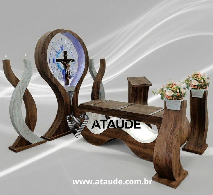 Capela super luxo para sala de velório com altar giratório em madeira